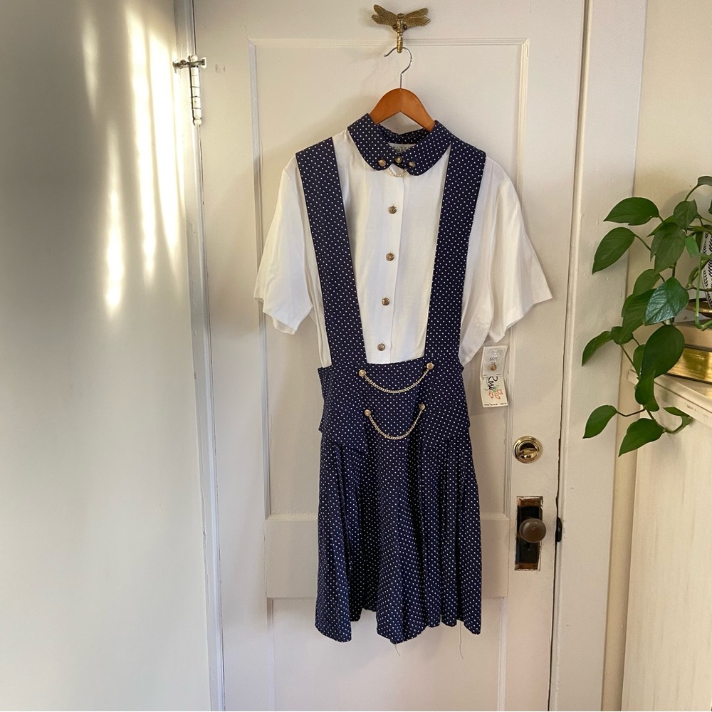 NWT Vintage‎ Olivia Rose 80s 90s Navy & White Polkadot Short & Blouse Set 18